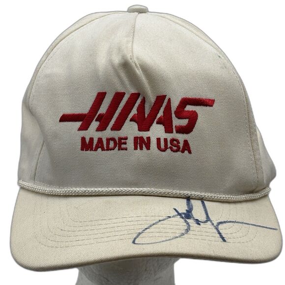 Haas Made in USA Beige Baseball Hat Rope Cap Autograph on Brim Adjustable